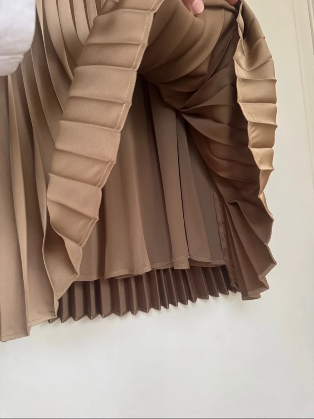 New With Tag J Crew Pleated Silky Midi Skirt in Camel